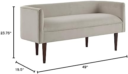 Madison Park Farrah Entryway Accent Bench with Curved Backrest, 8.75" Cushion Seating Bench for Living Room, Compact Bed End Bench with Solid Wood Legs & Soft Poly Velvet Uplhostery, 49" W, Cream