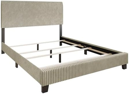 King Corduroy Velvet Upholstered Bed, Beige
