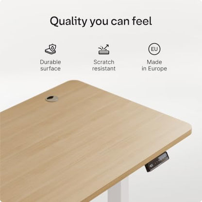 Desktronic HomePro Standing Desk 54x28 — Made in Europe, Ergonomic Sit Stand Home Office Desk, Electric Height Adjustable, Dual Motor, USB & USB-C Charging, Wobble-Free, Touchscreen, 3 Memory Presets