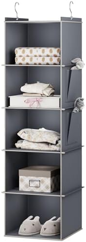 YOUDENOVA Hanging Closet Organizer and Storage for Clothes, 5-Shelf, Grey