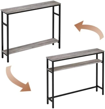 Timberer Narrow Console Table, 39.4” Sofa Table with Adjustable Shelf