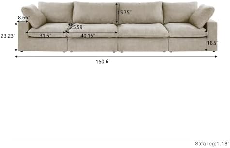 JACH 160" Cloud Sectional Couch, Modern Modular Convertible Sofa, Couch Cushion Covers Removable, 4-Seats Sofas Furniture for Living Room Bedroom Apartment (Khaki)