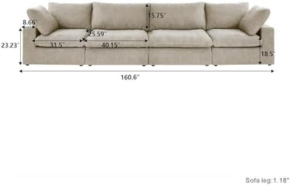 JACH 160" Cloud Sectional Couch, Modern Modular Convertible Sofa, Couch Cushion Covers Removable, 4-Seats Sofas Furniture for Living Room Bedroom Apartment (Khaki)