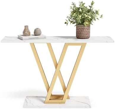 LITTLE TREE Console Table Hallway Table for Entryway 43 Inch Sofa Table Entryway Tables for Living Room, White & Gold