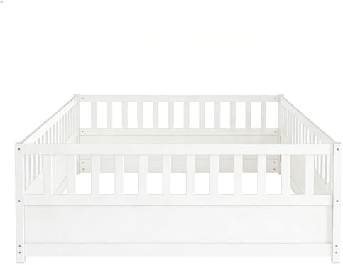 Bellemave Full Montessori Floor Bed Frame with Door,White