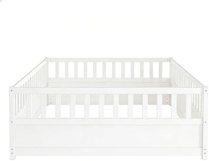 Bellemave Full Montessori Floor Bed Frame with Door,White
