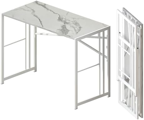 Lutown-Teen 40 inch Folding Computer Desk, White Marble
