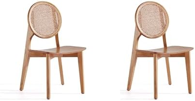 Manhattan Comfort Versailles Rattan Dining Chair, Wicker Round Backrest with Solid Ash Wood Frame, Mid Century Modern Fully Assembled Chairs, Set of 2, Natural