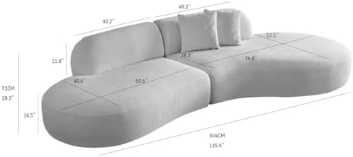 135.4" Oversized Curved Couch, Luxury Modern Sectional Sofa, Beige