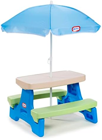 Little Tikes Easy Store Jr. Picnic Table with Umbrella - Blue / Green, 27.25''L x 27.00''W x 18.25''H