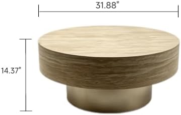 31.88" Round Travertine Coffee Table with Gold Pedestal Base