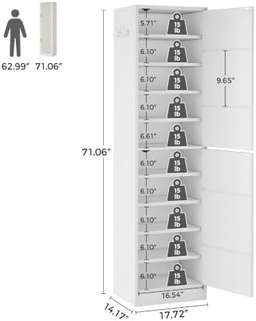 10-Tier Shoe Cabinet with Slipper Rack, White