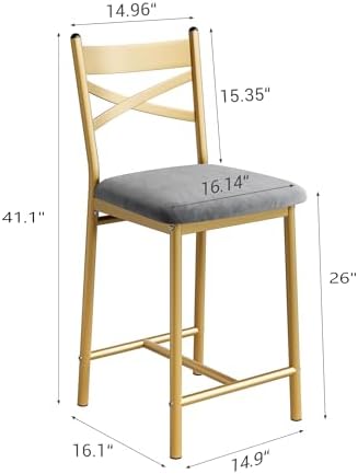 IDEALHOUSE 26" Bar Stools Set of 4, Counter Height Barstools with Back