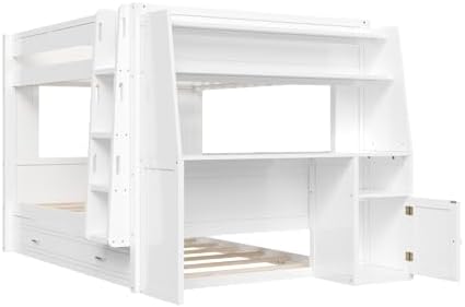 Full Over Full Multifunctional Bunk Bed with Desk White