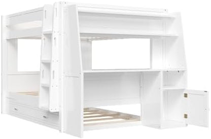 Full Over Full Multifunctional Bunk Bed with Desk White