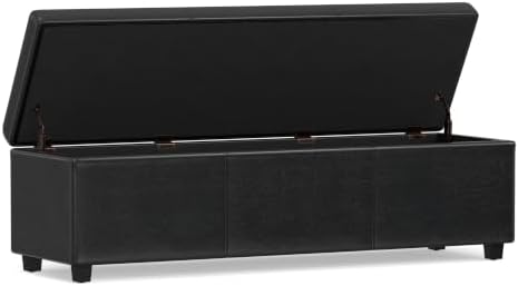 SIMPLIHOME Avalon 60" Wide Fabric Storage Ottoman in Midnight Black