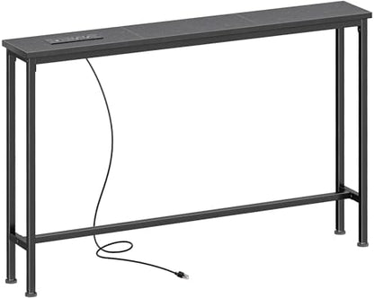 SUPERJARE 39.4 inch Narrow Behind Couch Table with Charging Stations