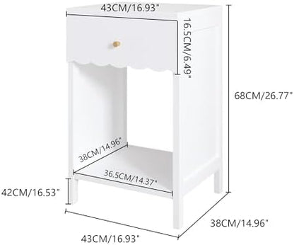 Night Stand White Nightstand with Drawer and Open Shelf
