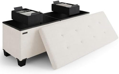 Storage Ottoman Bench with Bins, 43-in Storage Bench for Bedroom End of Bed, Folding Foot Rest Ottoman for Living Room Max 660lbs, Fabric Ottomans, Beige