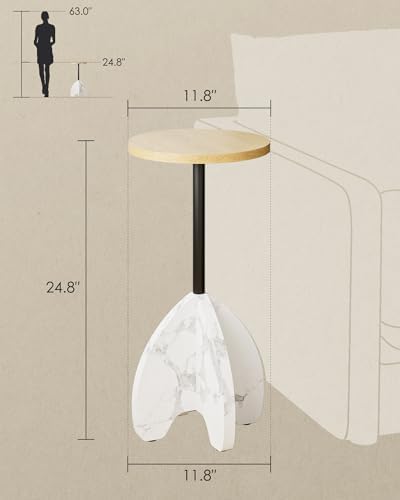 Round Side Table, Small Pedestal Drink Table with Faux Oak Top