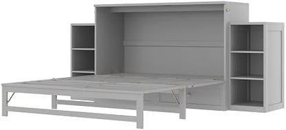 Bellemave Queen Murphy Bed, Cabinet Bed with 2 Shelves and Storage Drawers, Farmhouse Murphy Cabinet, Light Gray