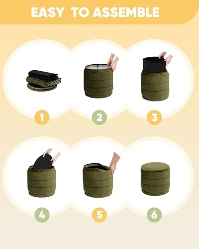 B FSOBEIIALEO 15.4" Round Velvet Storage Ottoman with Tray, Olive