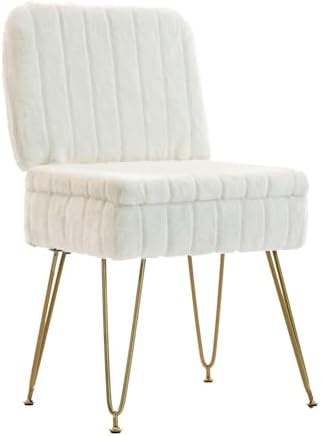 Vanity Chair with Storage | Comfy Ottoman with Folding Back
