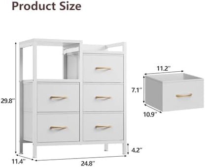 White Dresser for Bedroom, 5 Drawer Small Fabric Closet Dresser