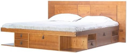 memomad Bali Slim Set: Bed + Flat Headboard, King Size, Oak Brown