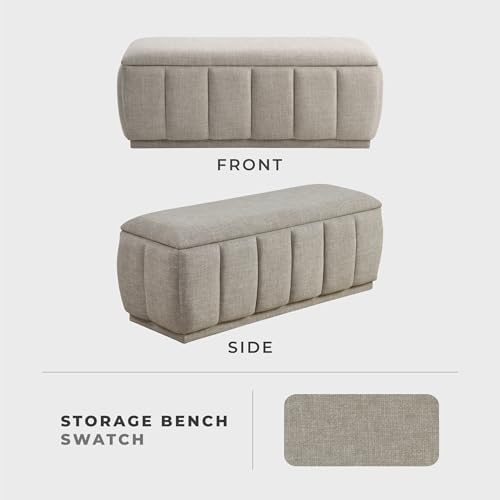 Lexicon Textured Fabric Storage Bench, Upholstered Rectangle Entryway Bench, Modern Storage Chest for Entryway/Living Room/Bedroom, Taupe