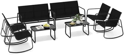 Tangkula 8 Piece Patio Furniture Set, Outdoor Rocking Bistro Set with 4 Rocking Chairs, 2 Loveseats & 2 Tempered Glass Coffee Tables, Porch Rocker Chair Conversation Set for Balcony Poolside Garden