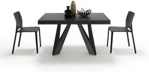 Mobili Fiver, Romina Extendable Table 55.1(86.6) x35.4 in, Ashwood Black with Black Iron Legs, Made in Italy
