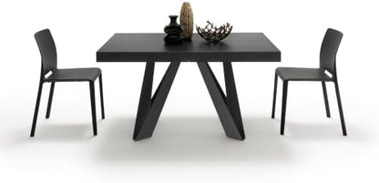 Mobili Fiver, Romina Extendable Table 55.1(86.6) x35.4 in, Ashwood Black with Black Iron Legs, Made in Italy