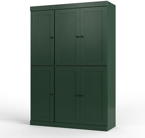 Palace Imports Solid Wood Kitchen Pantry Cabinet 71.5" Tall, 48.5" Wide – Storage Cabinet w/ 6 Shaker Doors, 2 Drawers & 8 Adjustable Shelves – Green, Renewable Eco-Friendly 100% Wood, Made in Brazil