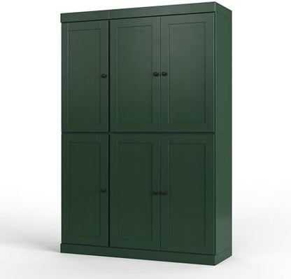 Palace Imports Solid Wood Kitchen Pantry Cabinet 71.5" Tall, 48.5" Wide – Storage Cabinet w/ 6 Shaker Doors, 2 Drawers & 8 Adjustable Shelves – Green, Renewable Eco-Friendly 100% Wood, Made in Brazil