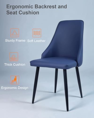 Blue Leather High Back Dining Chairs, Set of 2