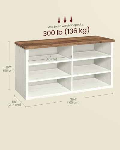VASAGLE Shoe Bench, Storage Bench, 11.6 x 39.4 x 19.7 Inches