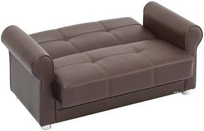 Ottomanson Convertible Loveseat Futon Couch with Hidden Storage & Click-Clack Sleeper Mechanism – Firm Support Sleeper Loveseat for Living Room, Apartment & Guest Room, Brown