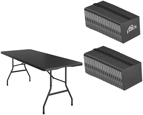 40 Pack 6FT Folding Tables, Heavy Duty, Carry Handle, Black