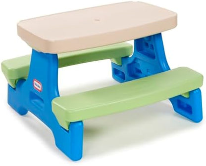 Little Tikes Easy Store Jr. Picnic Table with Umbrella - Blue / Green, 27.25''L x 27.00''W x 18.25''H