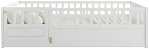 Bellemave Full Montessori Floor Bed Frame with Door,White