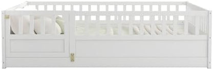 Bellemave Full Montessori Floor Bed Frame with Door,White