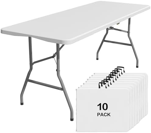 6FT Folding Tables for Camping Party Picnic, School, 10 Pack, White