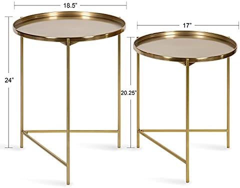Kate and Laurel Ulani Modern Nesting Side Table; Set of 2; Gold; Sophisticated Glam End Tables for Storage and Display