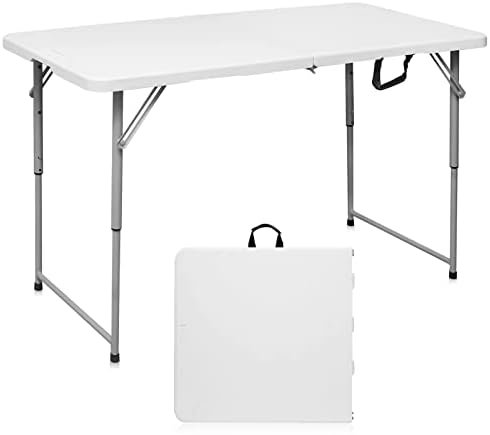 Folding Table 4 Foot,Portable Heavy Duty Plastic Utility Table,White