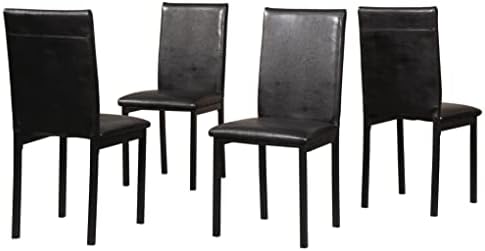 Roundhill Furniture Noyes Faux Leather Metal Frame Dining Chair, Set of 4, Black
