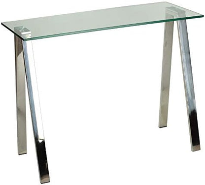 Cortesi Home Trixie Glass Top Desk/Console Table with Stainless Steel Frame, 40"