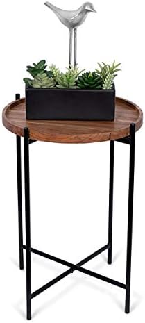 BIRDROCK HOME Folding Side Table with Removable Wood Tray Top - 16” Small Round End Table for Living Room, Bedroom, Small Spaces - Portable Serving Tray for Decor, Drinks, Food (Natural Acacia)