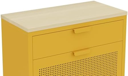 3-Tier Shoe Cabinet with Wood Top and Metal Frame, with Legs, Multi-Functional Metal and Wood Cabinet, Multi-Level Space, Easy Assembly for Home, Entryway, Hallway Yellow