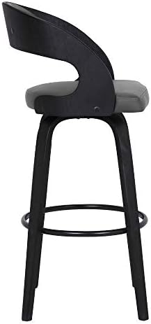 Armen Living Shelly 30" Bar Height Swivel Gray Faux Leather and Black Wood Bar Stool - Set of 2
